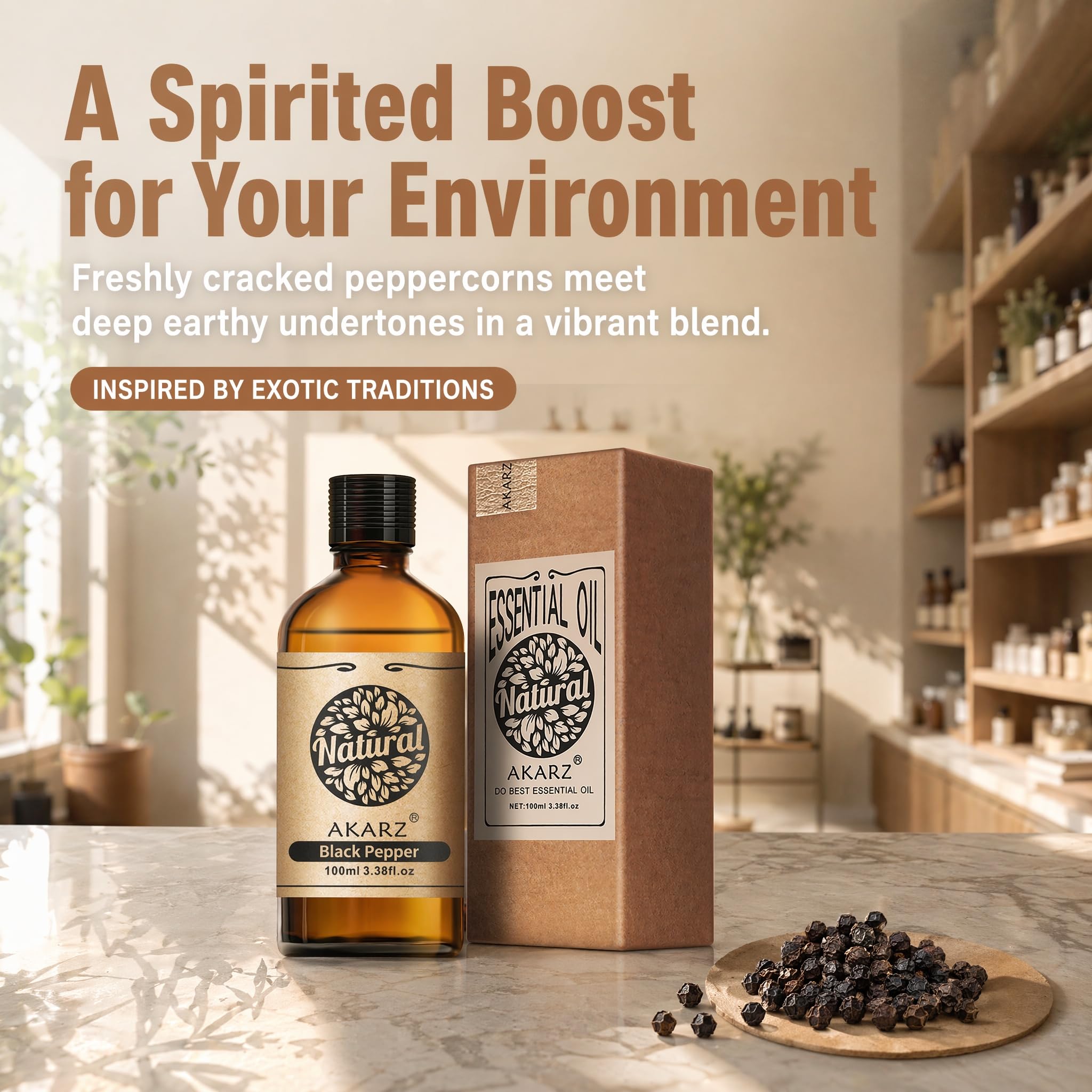 AKARZ 100ml Olejek esencjny z Czarnego Pieprzu - Naturalny olejek aromatyczny do dyfuzorów, lamp aromatycznych i aromatów pomieszczeń