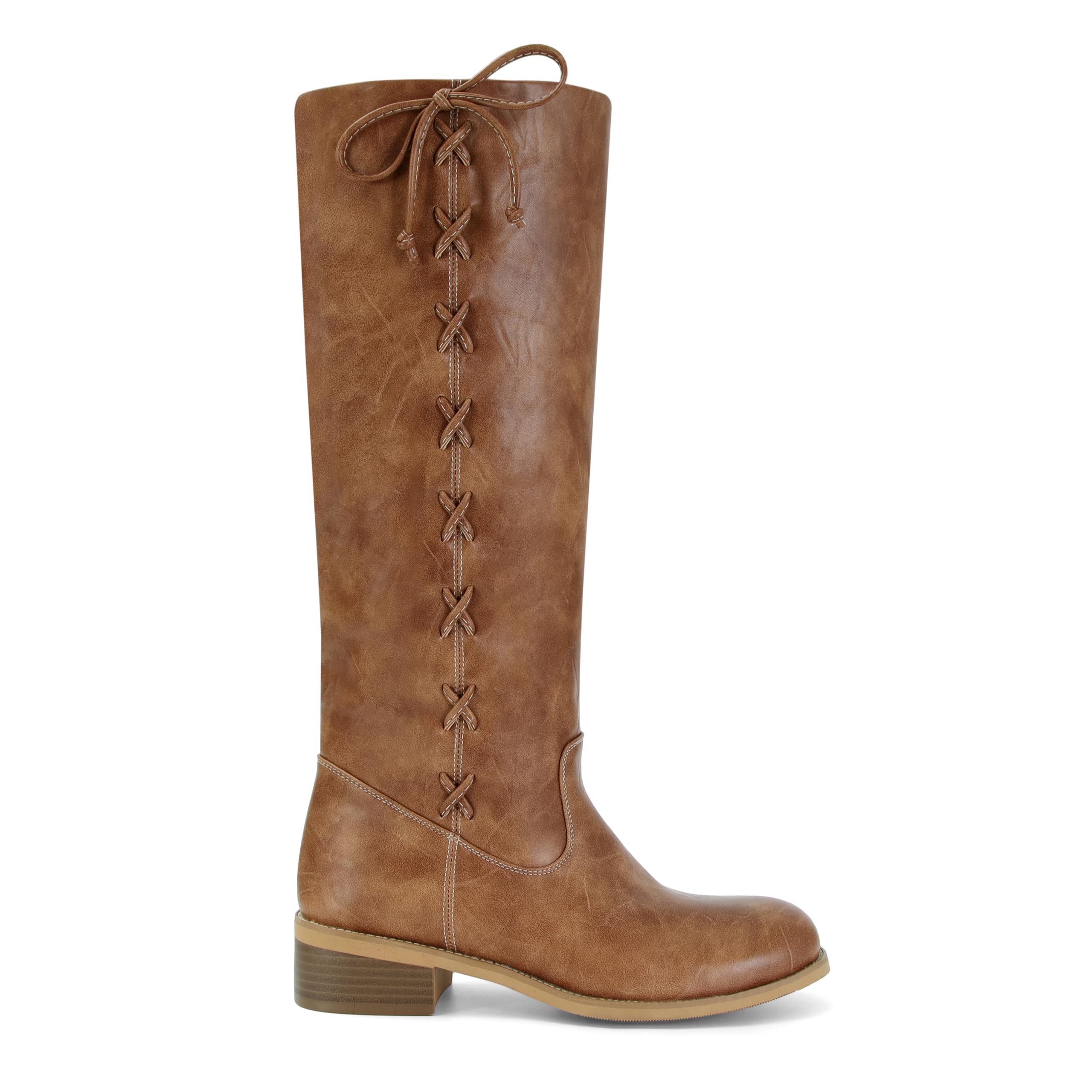 Womens Knee High Boots Chunky Block Heel Long Tall Boots Lace Up Campus Riding Biker Fall Winter Boot
