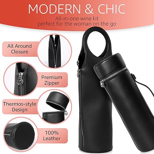 Miniatura 3 de Open The Wine Regalos para los amantes del vino  Bolsa transportadora de vino de lujo, enfriador, termo, aireador, tapón, sacacorchos, accesorios de