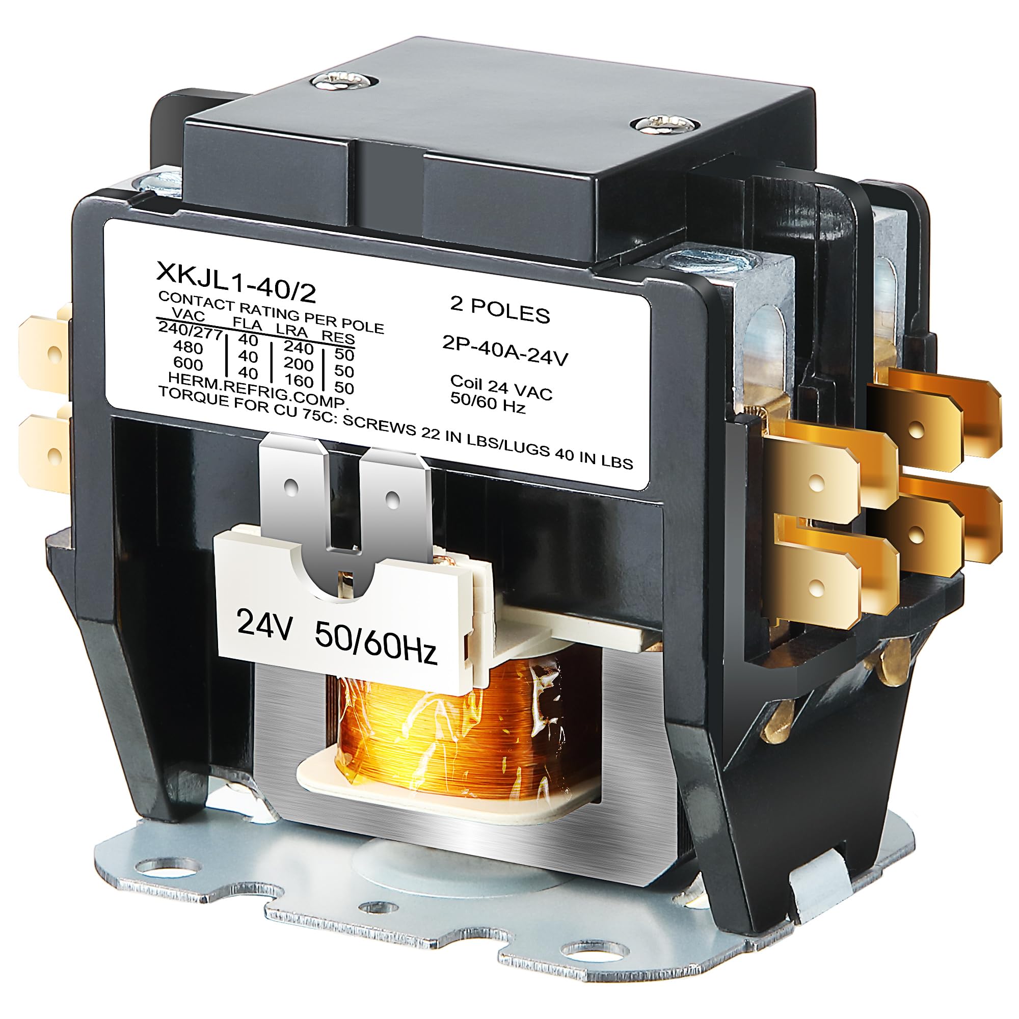 1 Pcs 24V Coil 40A 2 Pole Air Conditioner Contactor, UL Certified HVAC Motor Contactor, Air Conditioner Replacement Relay, Compatible with C230b, Heat Pump, Refrigeration Systems