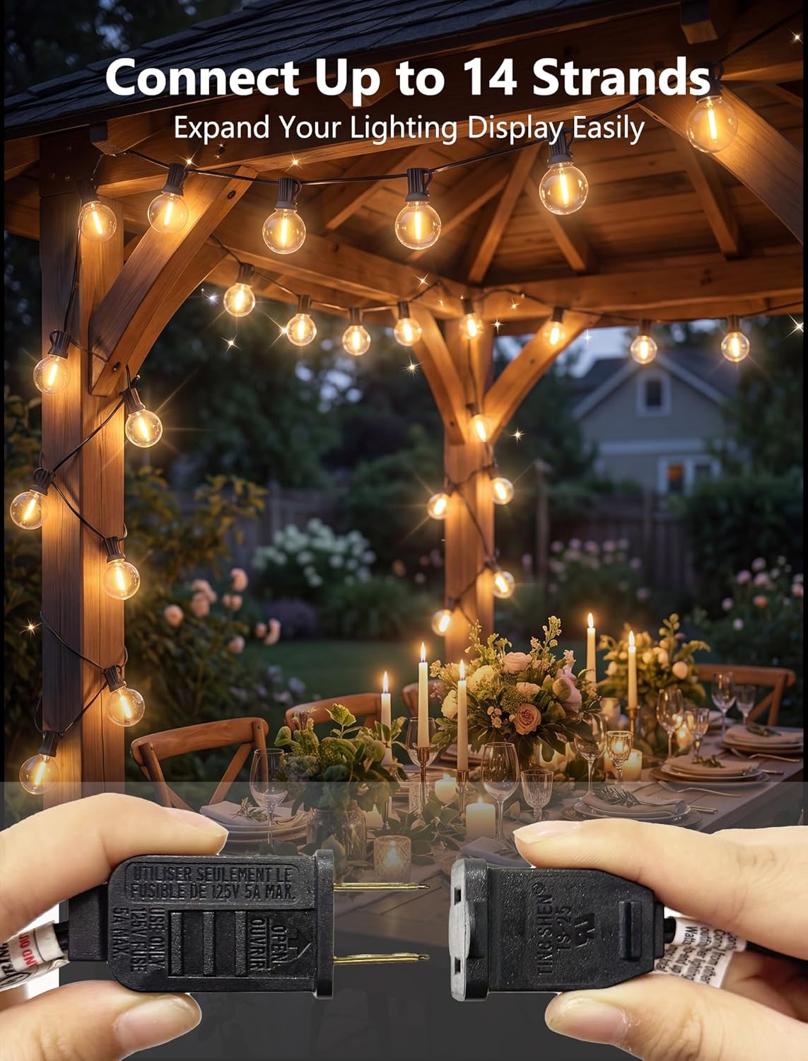 100FT Outdoor String Lights - Shatterproof G40 LED Bulbs, Waterproof Connectable Patio String Lights for Outside Backyard, Wedding & Bistro Party Decor, Warm White 2700K (50 Bulbs + 2 Spare)