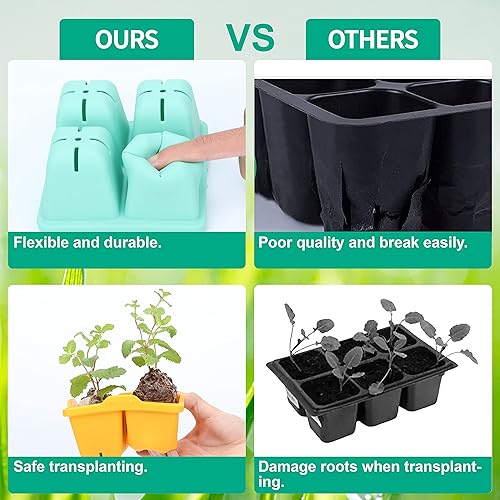 Miniatura 7 de Kiicii 8 paquetes de bandejas de inicio de plántulas, bandejas reutilizables de silicona para iniciación de semillas, 32 bandejas de inicio de
