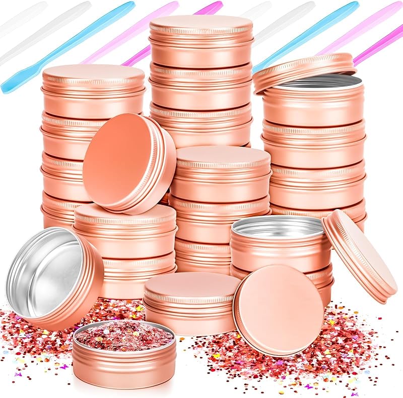 MotBach Pacote com 24 frascos redondos de alumínio com tampa, 15 mL, Rose Gold