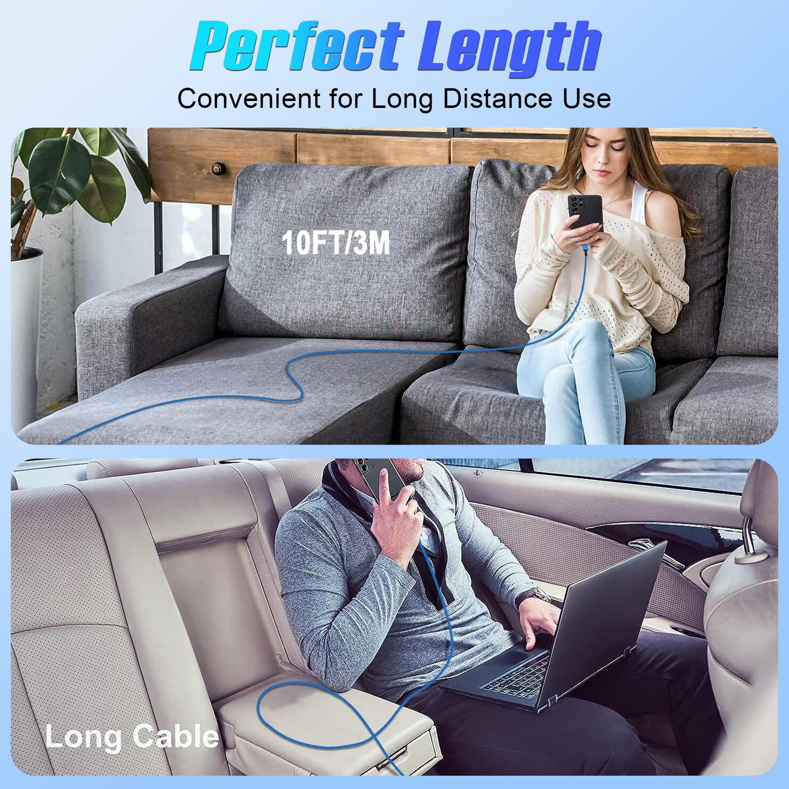 Cable USB C de 10 pies de 240 W USB C a USB C, cable de carga rápida USB C a USBC para iPhone 16 Pro Max/16e/15 Pro, Samsung A17 A16 A36 A54 S25, MacBook Pro/Air, portátil, iPad, Pixel 10/10 Pro XL