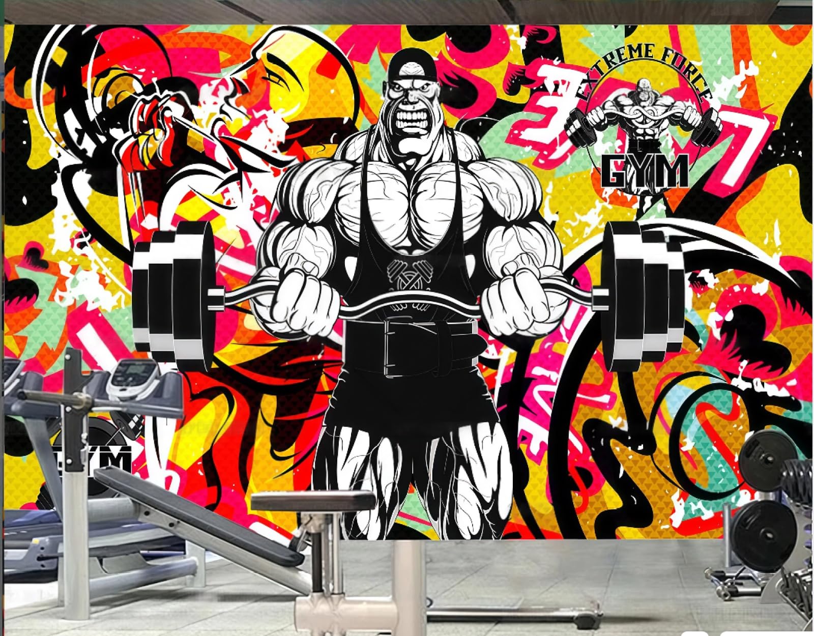 Xdoubao 3D Wallpaper Retro Fashion Graffiti Gym Sports Club Personality Bar Coffee Shop Background Mural Western Restaurant Wallpaper,,150X105cm