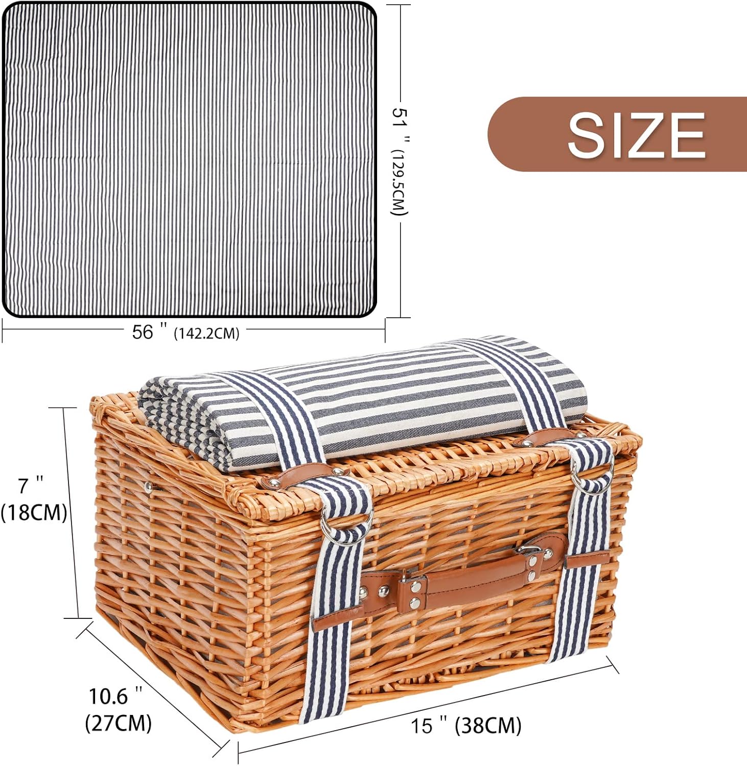 Wicker Picnic Basket Set for 2 Persons with Blanket,Handmade Willow Picnic Basket with Insulated Cooler & Cutlery Kit, Gift Basket for Couples,Valentine Day,Birthday, Wedding, Outdoor Party - Image 5