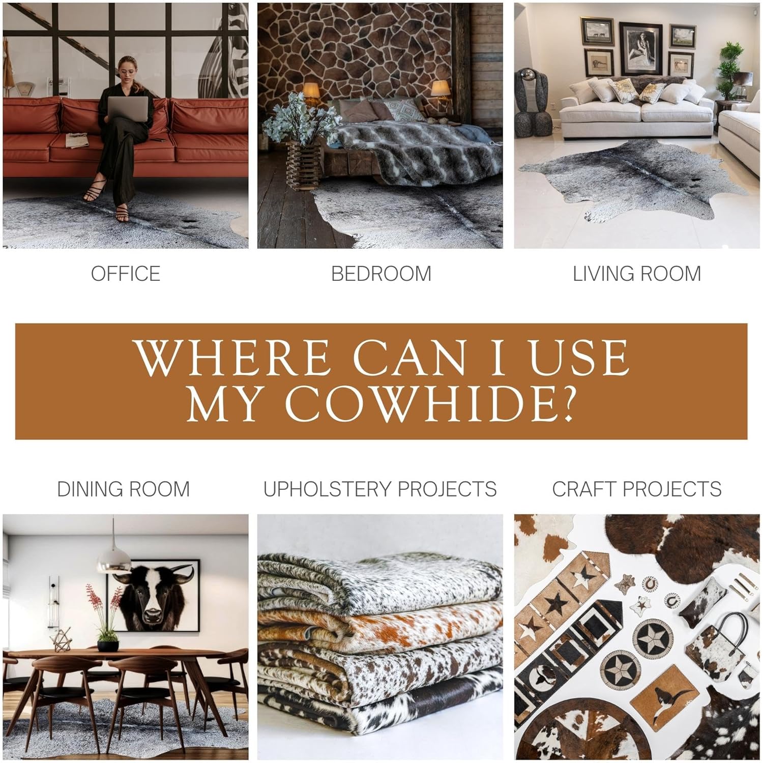 Sunshine Cowhides 100% Genuine Salt and Pepper Cowhide Rug - Modern Style Animal Skin Rug & Floor Carpet for Living Room, Bedroom, Kitchen & More - Large (6x6-7ft)