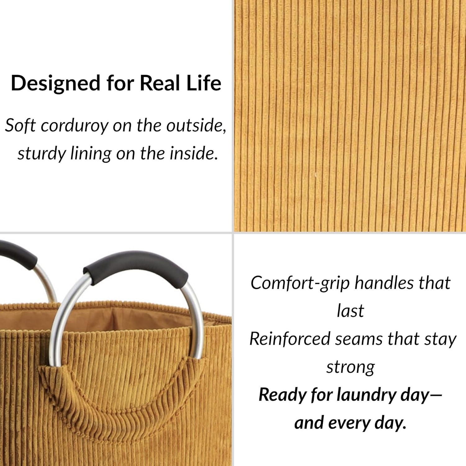 Corduroy Laundry Basket 55L Mustard Yellow