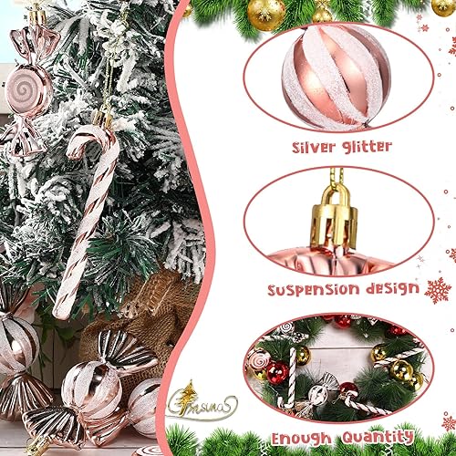 Miniatura 3 de Shappy 60 piezas de adornos colgantes de caramelo de Navidad de bastón de caramelo, piruleta de menta, decoración de árbol de Navidad con purpurina,