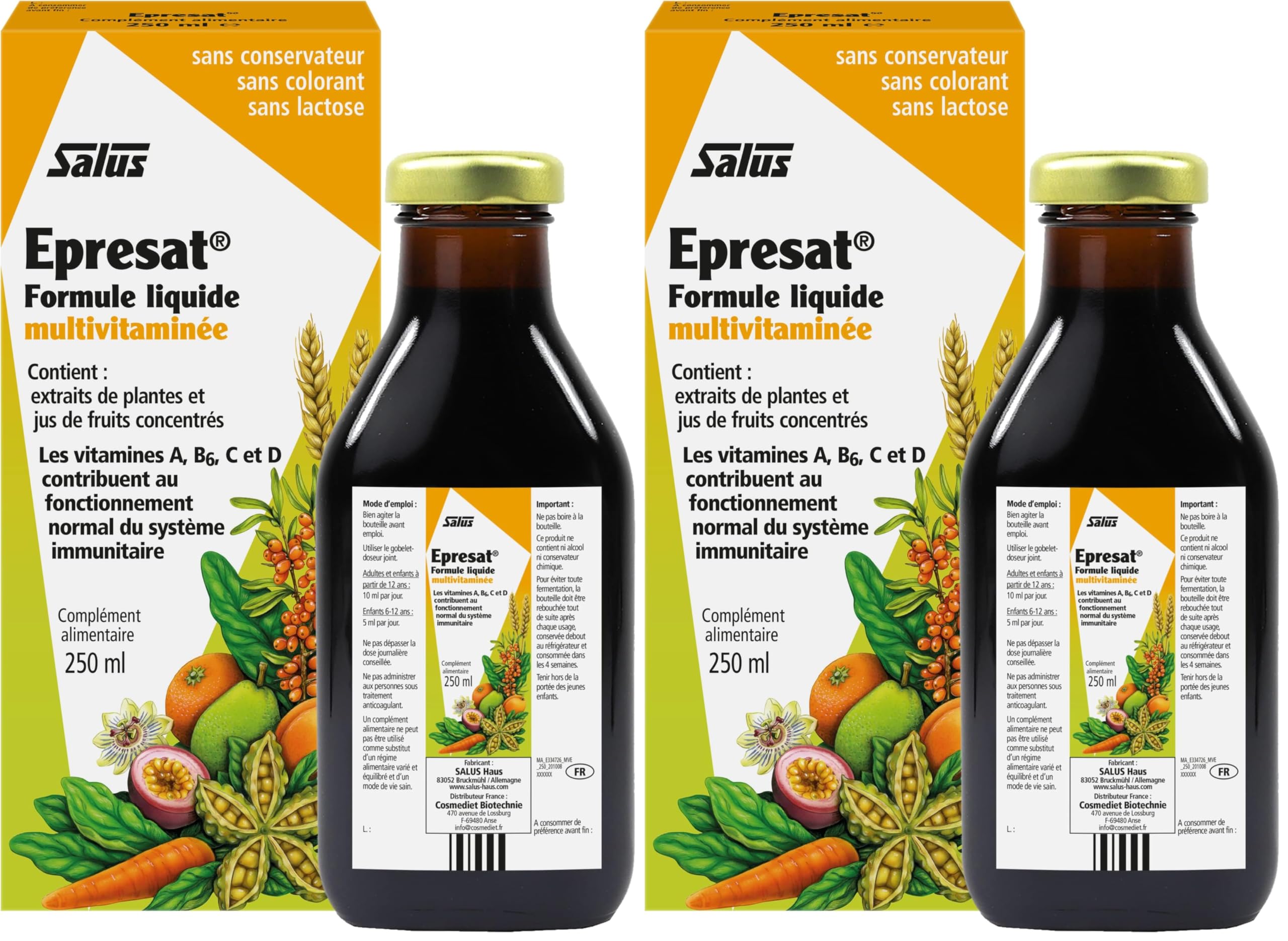 Salus Epresat Formule Liquide Multivitaminée Vitalité/Énergie/Renfort du Système Immunitaire, 250 ml (Lot de 2)