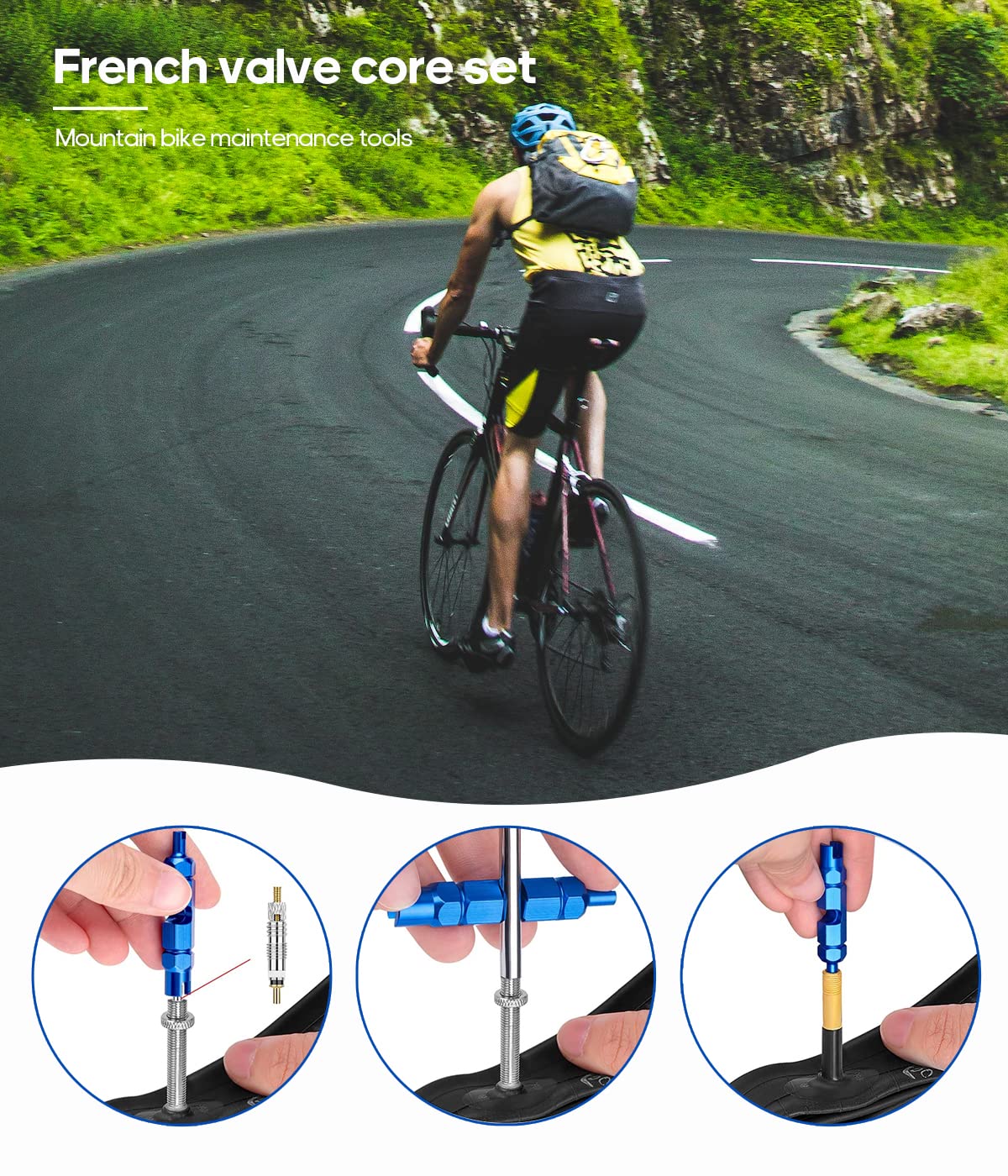 6 Pezzi Valve Core Remover Repair Tool Multifunzione Rimuovere Attrezzidel del Nucleo della Valvola di Bicicletta per Presta Schrader con Presta Corpi Valvola e Cap, per Road Bike