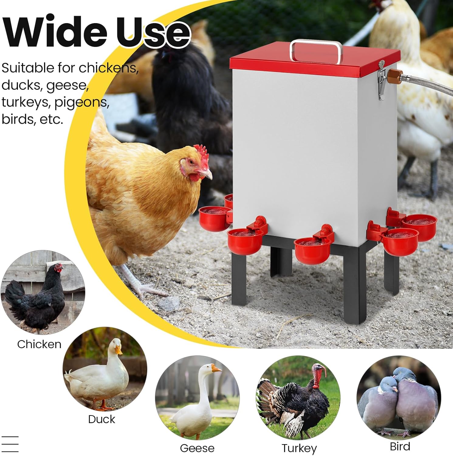 2.6 Gal Automatic Chicken Waterer Stainless Steel Poultry Water Dispenser with Stand, Auto Filling Chicken Watering Systerm