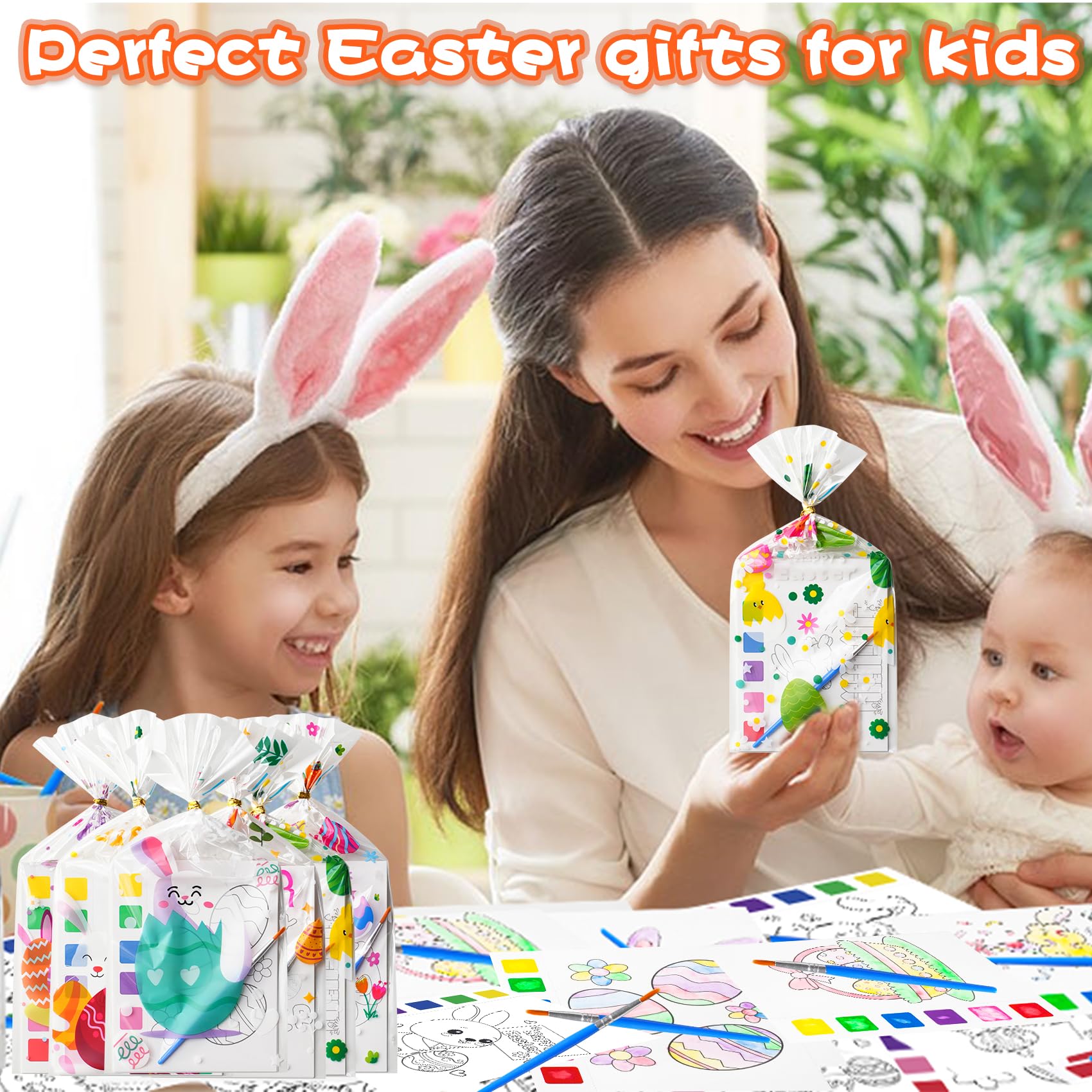 Easter Gifts for Kids, 24 Pack(192 PCS) Water Coloring Books with Goodie Bags Bulk for Easter Basket Stuffers Classroom Prizes School Activities Supplies Easter Crafts Toys Party Favors