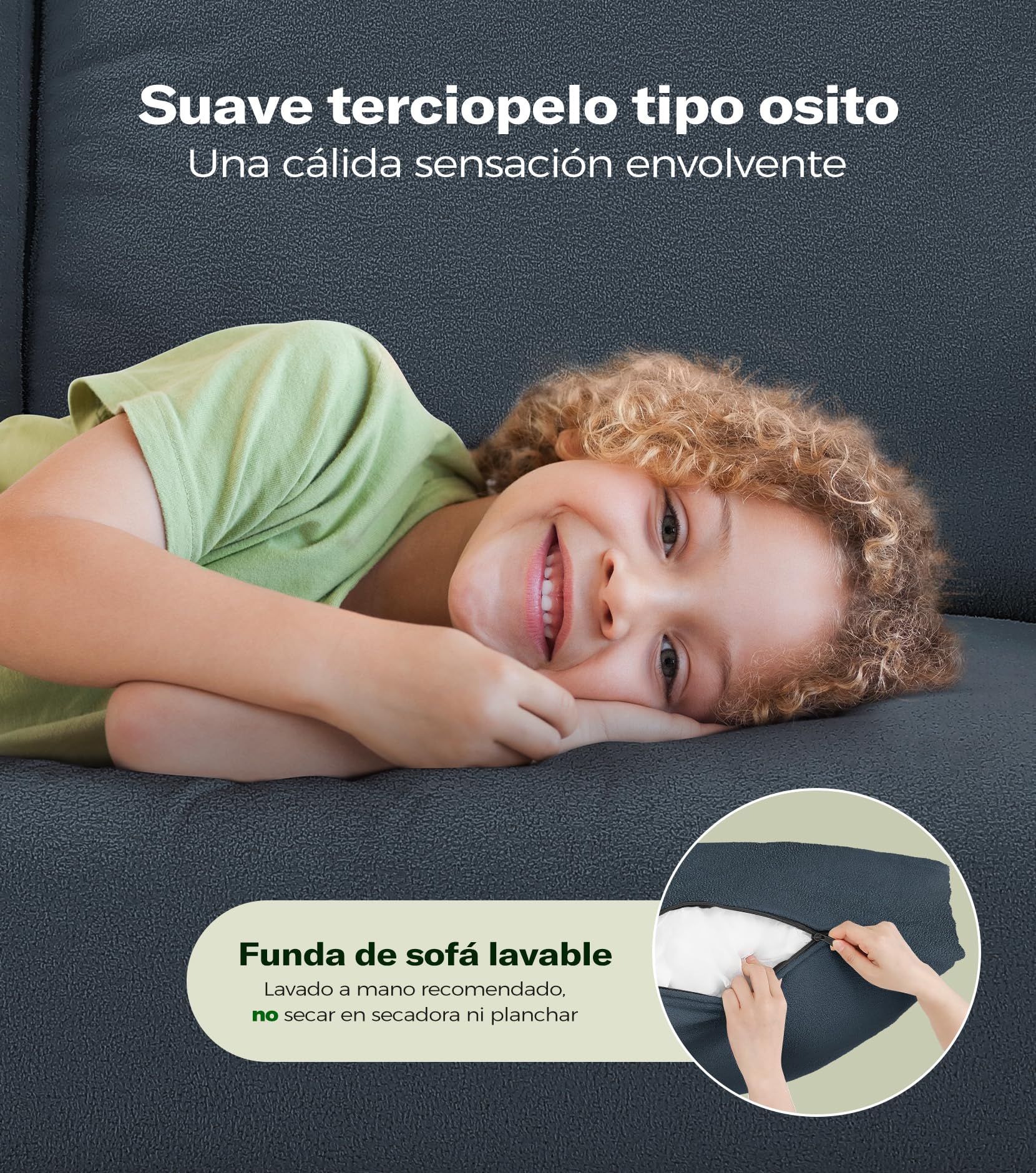 Welzona Sofá de 211 cm, 3 plazas, cómodo Forro Polar de Peluche, sofá de construcción sin Herramientas, pequeño con 2 Cojines incluidos, Azul