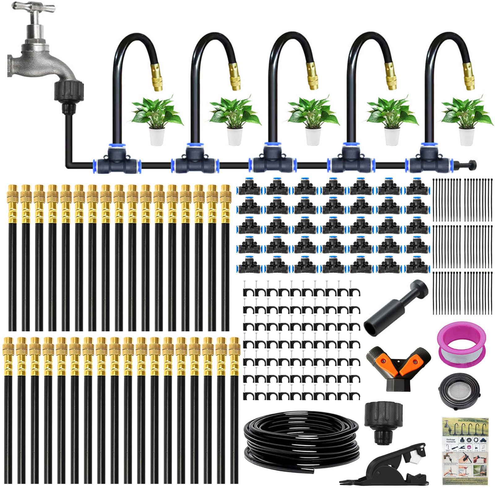 35M Drip Irrigation System Kit,360° Adjustable Spray Sprinkler Kit (115Ft)