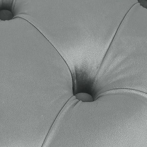 Miniatura 4 de Homebeez Otomana redonda de terciopelo de 28 pulgadas, reposapiés con botones copetudos, mesa de centro para sala de estar, gris a rayas