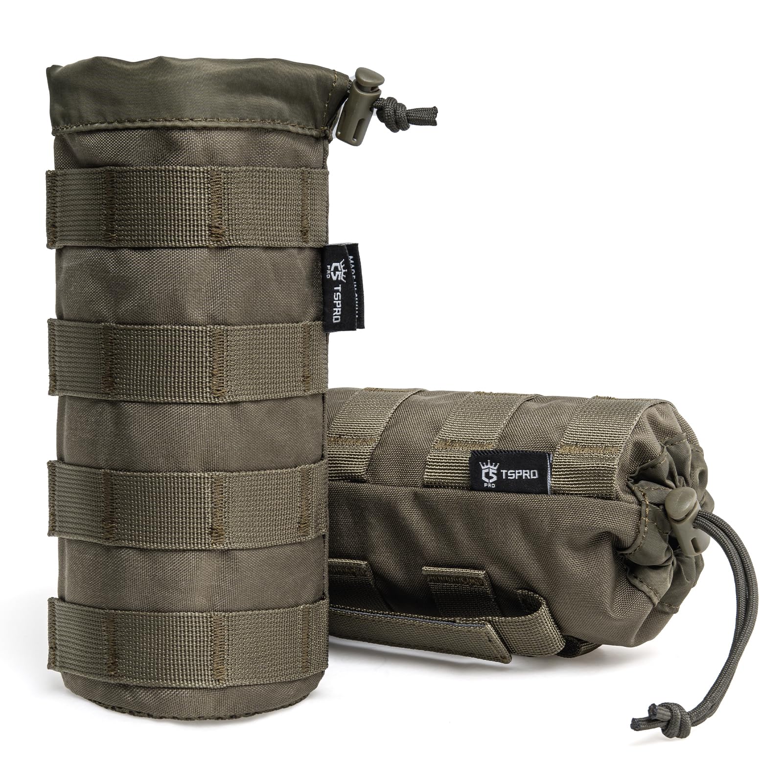 TSPRO Tactical Water Bottle Molle Pouch Durable Lightweight Drawstring Holder for Camping Hiking Bushcraft (Green)