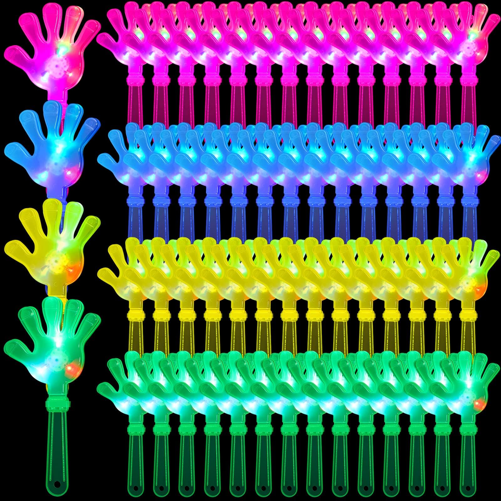 Jerify60 Pack LED Hand Clappers Noisemakers Bulk Light up Noise Makers Party Favors Plastic Clapping Hands for Adults Birthday Carnival Concert Sporting Events Ball Games Cheering Accessories, 9.4"