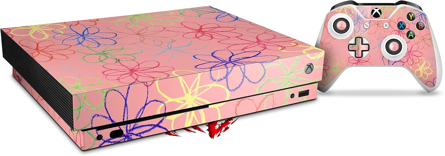 Decal Vinyl Skin Wrap Compatible with Xbox One X Console and Controller - Kearas Flowers on Pink
