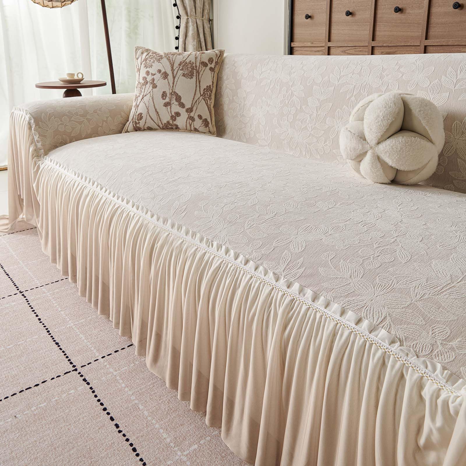Housse de canapé en polyester et coton beige pour les après-midi en famille