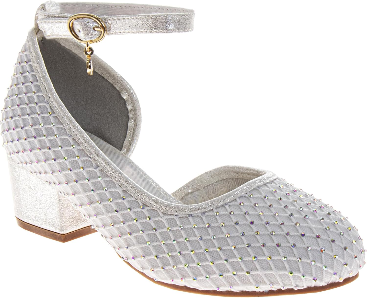 Josmo Girls Rhinestone Glitter Dress Sandal with Low Heel Fancy Sparkly Ankle Strap Sandals for Toddler to Big Kids