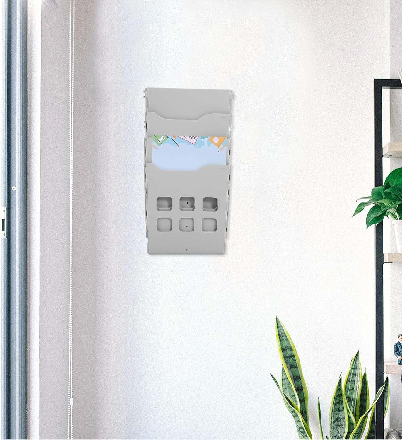 Kichvoe Multi-Layer Wall File Holder Document Organizer Rack with 3 Compartments, Retractable Wall-Mounted File Container for Office and Warehouse Storage