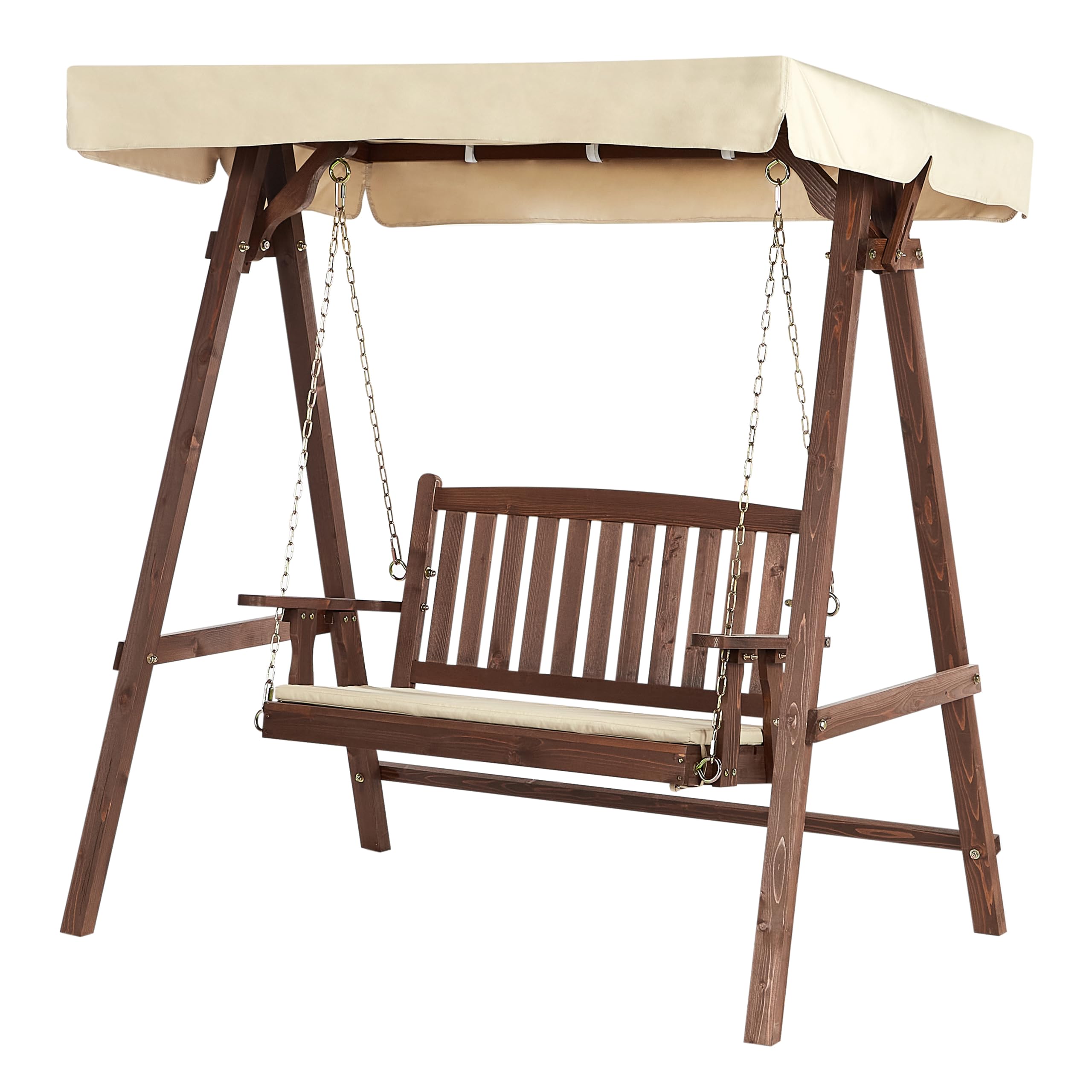 Dondolo da Esterno in Legno e Tessuto beige 2
