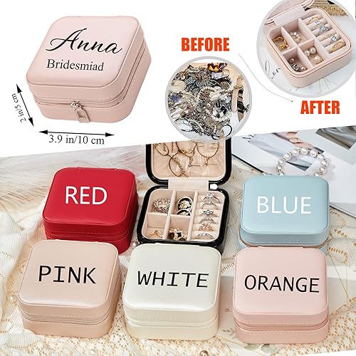Miniatura 4 de Flycalf Joyero personalizado organizador de estuche de viaje portátil para aretes, mini regalos de dama de honor para niñas, niños, artículos