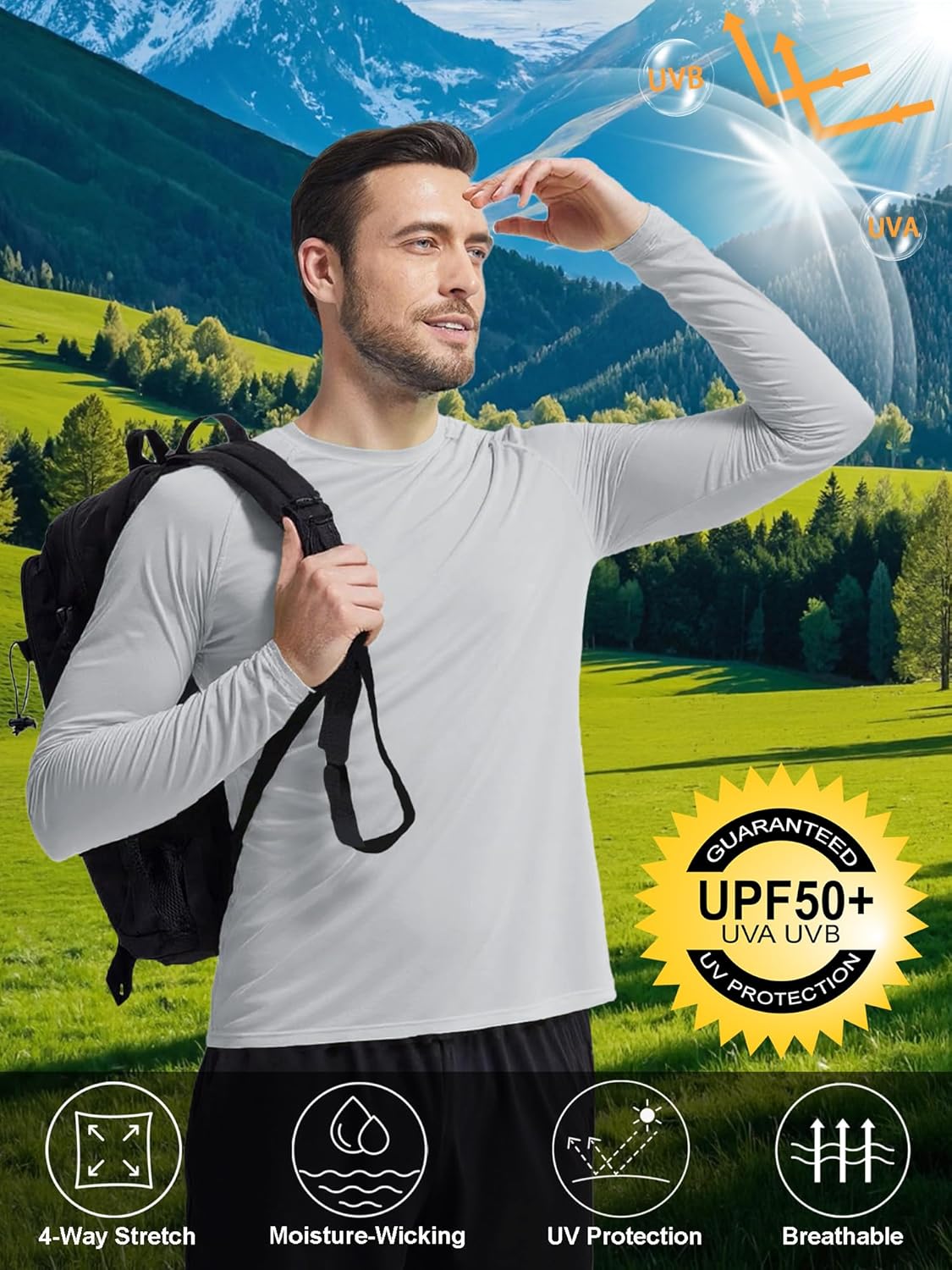Mens UPF 50+ UV Sun Protection Shirts Outdoor Long Sleeve SPF Rash Guard for Fishing Hiking Swim Running - Image 3