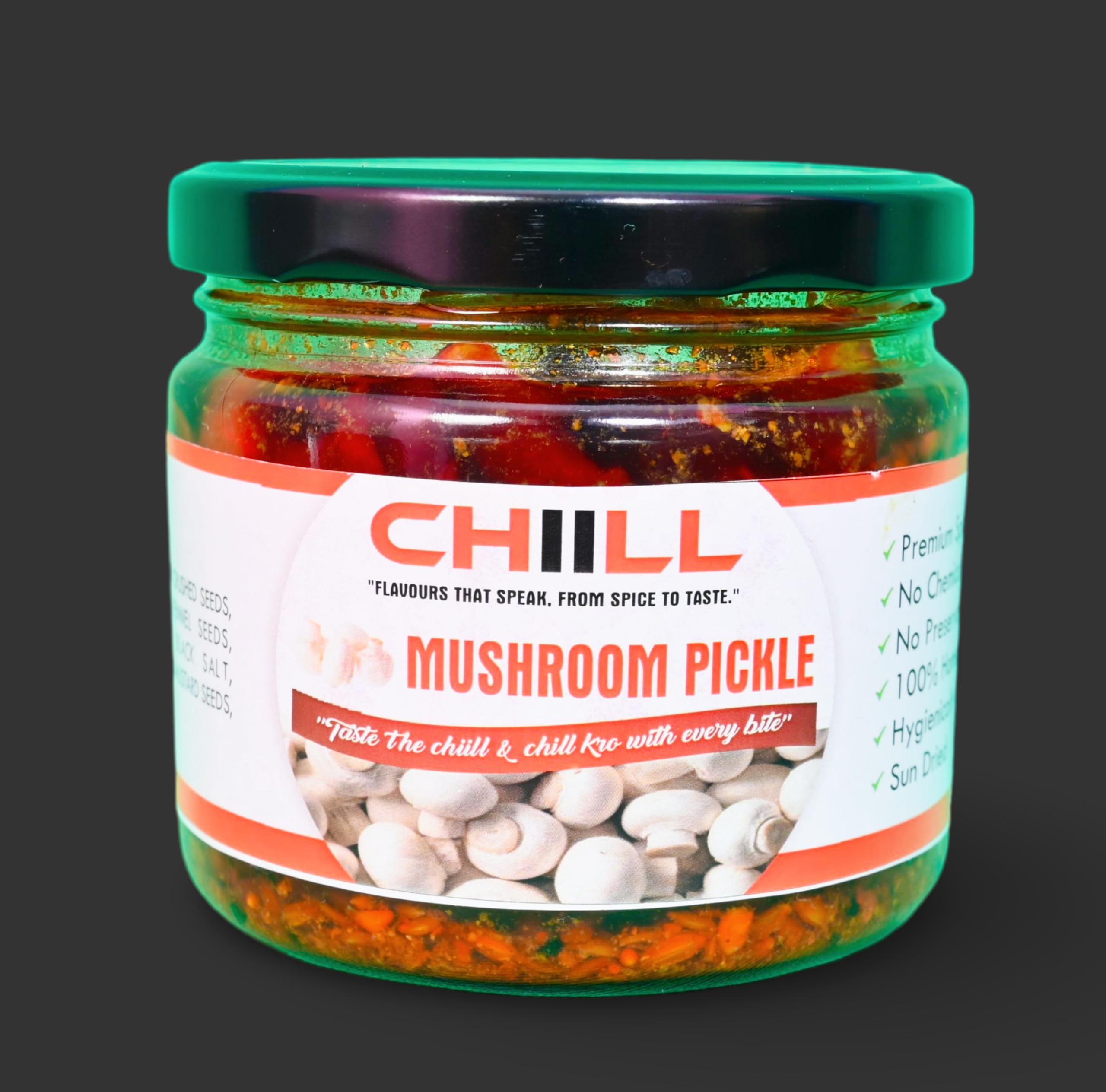 CHIILL Mushroom Pickle: 300gm | Himachali Taste| Mushroom ka Achaar | Tangy and Earthy Flavours | Traditional Recipe | No Artificial Colours | Less Oil,Less Vinegar