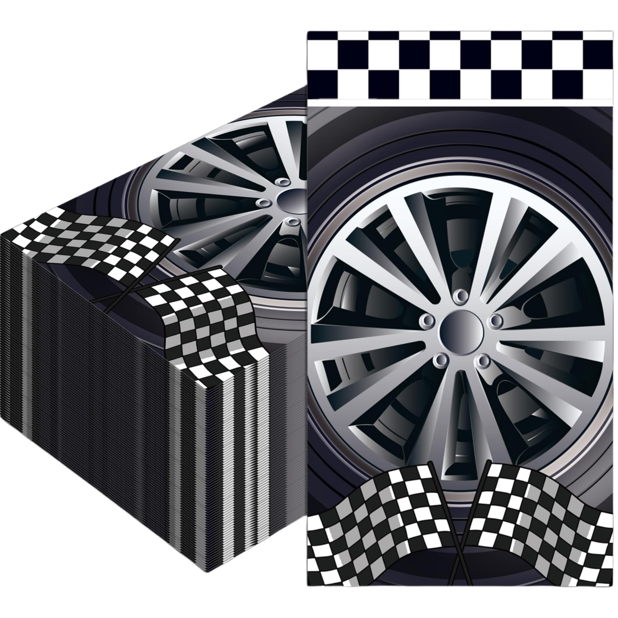 100Pcs Tire Paper Napkins Race Car Guest Paper Napkins Checkered Napkins Congrats Cocktail Disposable Dinner Napkins,Guest Towels Race Car Napkin for Kitchen,Racing Party,Baby Birthday Party,8 x 4.5In