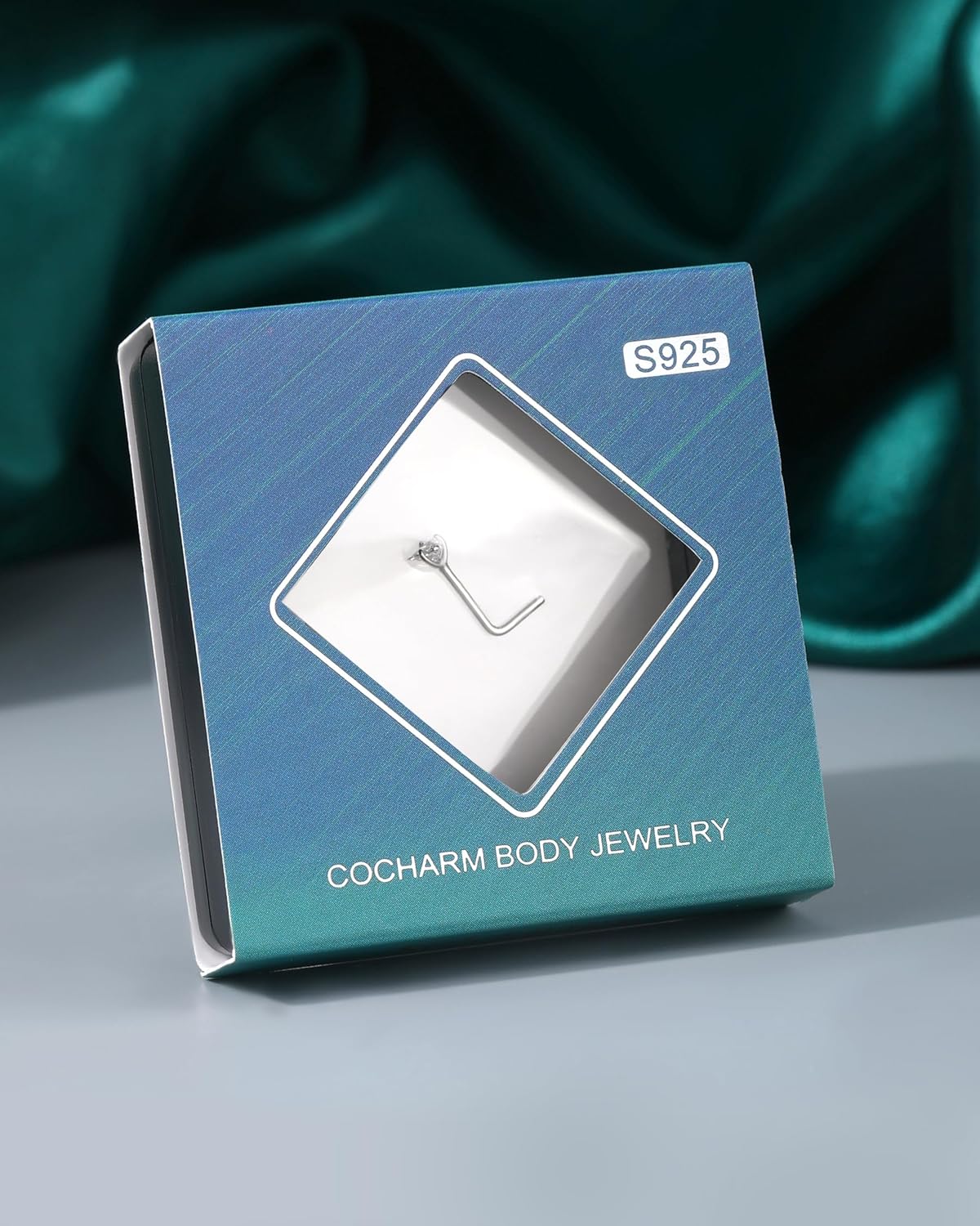 COCHARM 14K White Gold Plated 925 Sterling Silver Nose Studs 20g Simulated Diamond CZ Nose Ring Stud Hypoallergenic Nose Piercings Jewelry L Shaped Nostril Stud for Women - Image 6