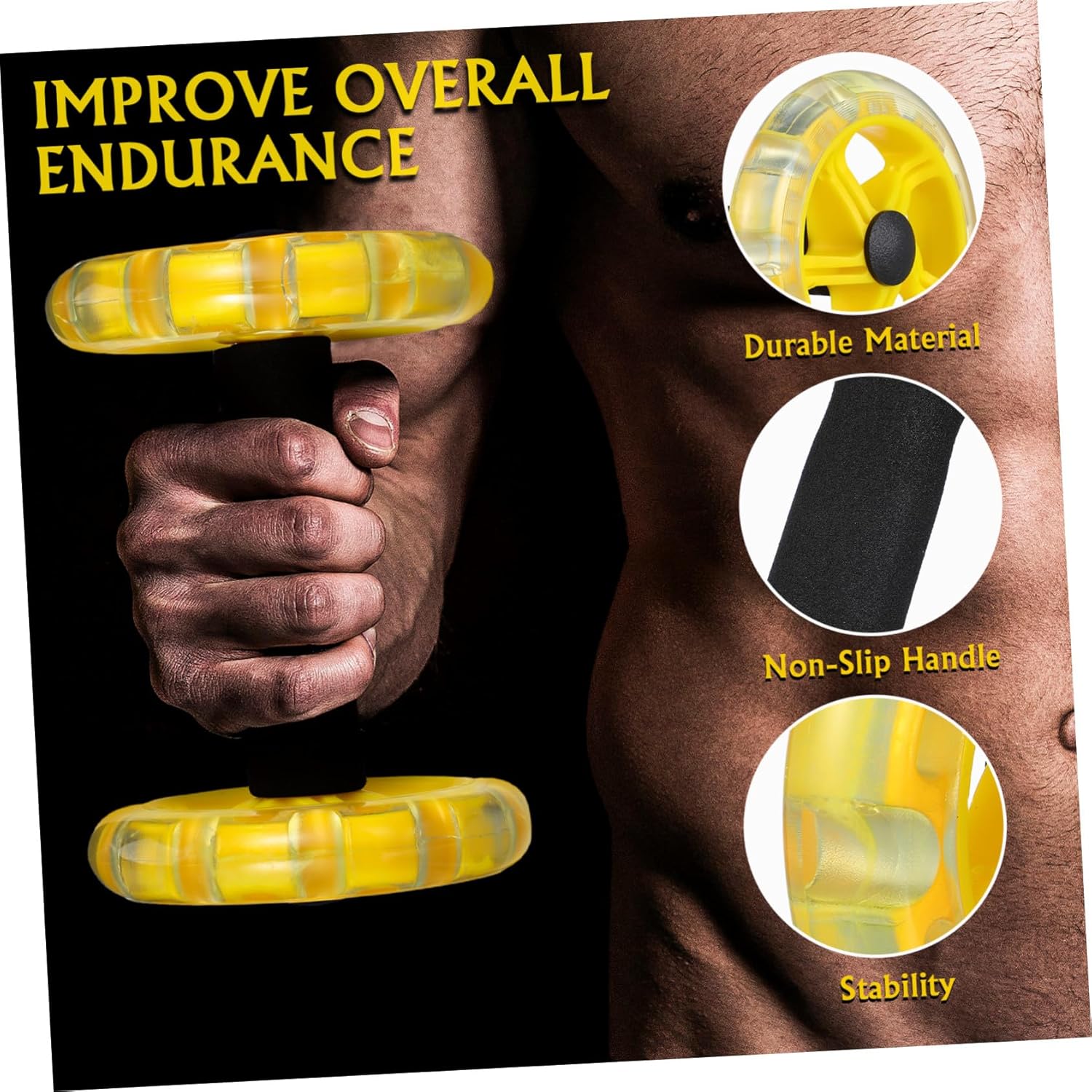 Alipis Dual-wheel Fitness Roller for Abdominal Strengthening and Tummy Shaping Non-slip Handles Lightweight Exercise Equipment for Men and Women Yellow