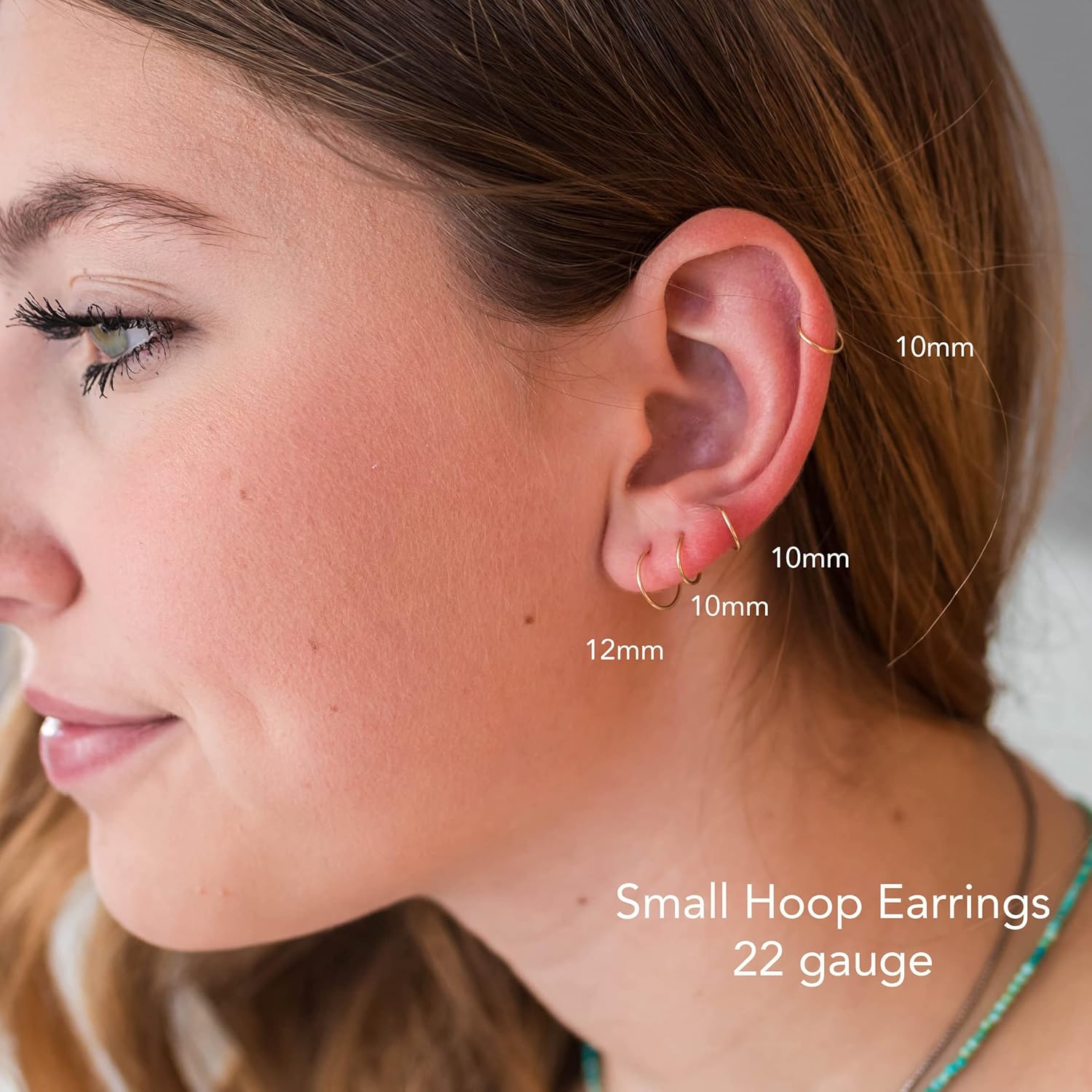 Mini Hoop Earrings 14k Yellow Gold Fill 10mm 22 gauge. Small Minimalist Huggie Hoops Handmade by Sunlight Silver Jewelry - Image 4