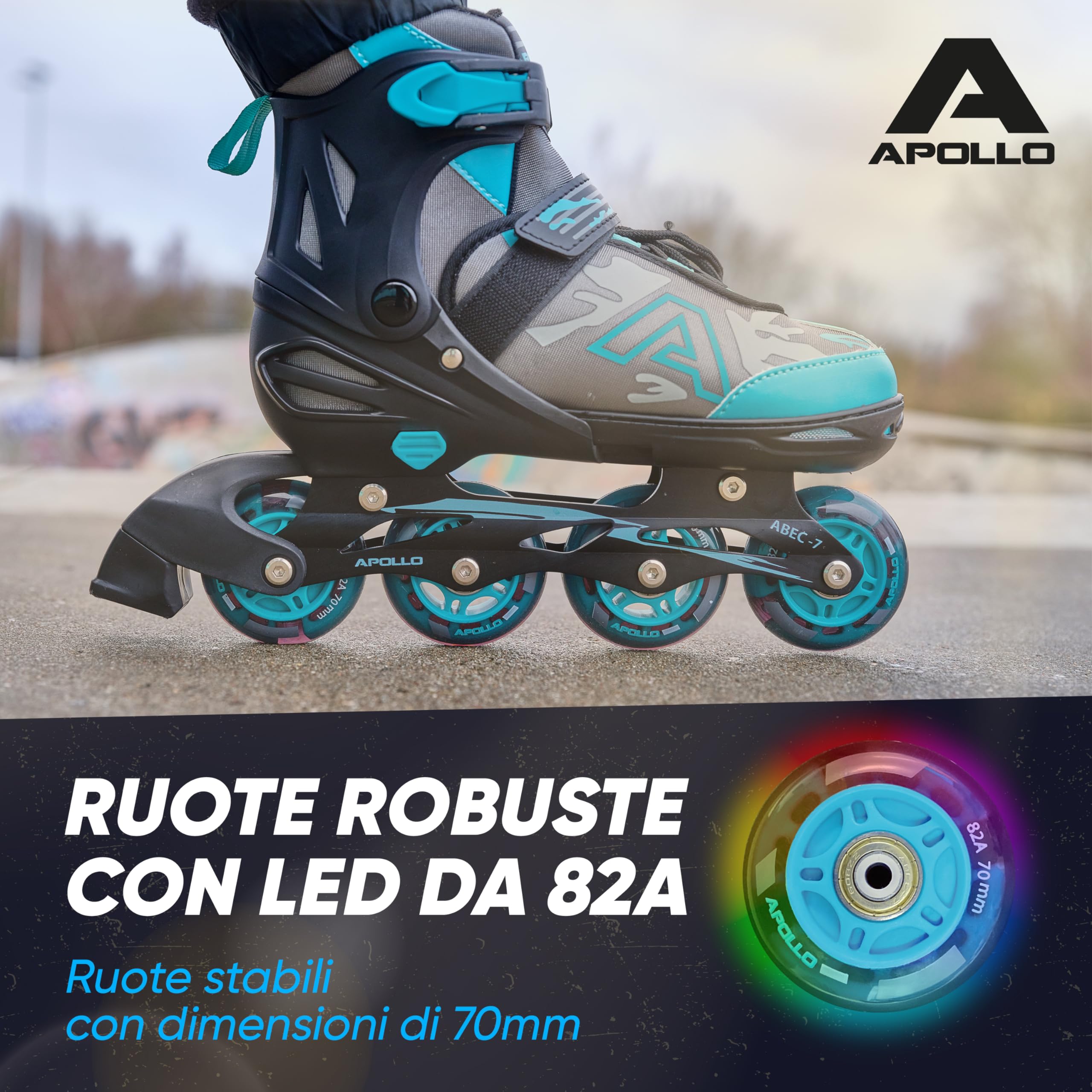 Pattini in linea Apollo Champion regolabili taglia 31-42 per bambini e adulti