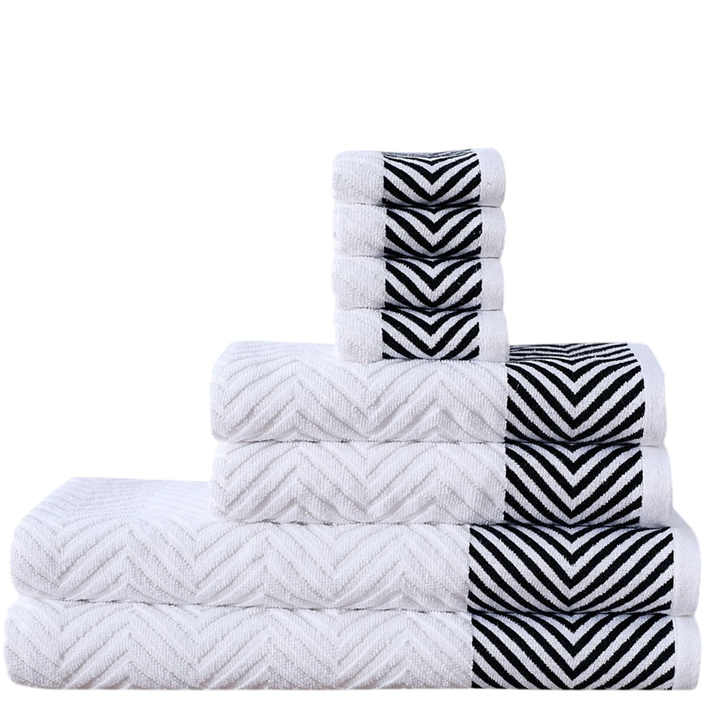 Thewhitewater Limited White (Zig Zag) 8 Piece Towel Set – 100% Natural Cotton, 600 Gsm – Includes 2 Bath Towels, 2 Hand Towels, 4 Face Cloths – Ultra Soft, Highly Absorbent, Quick-Dry – Hotel Spa Quality Bale Set (White Zig Zag)
