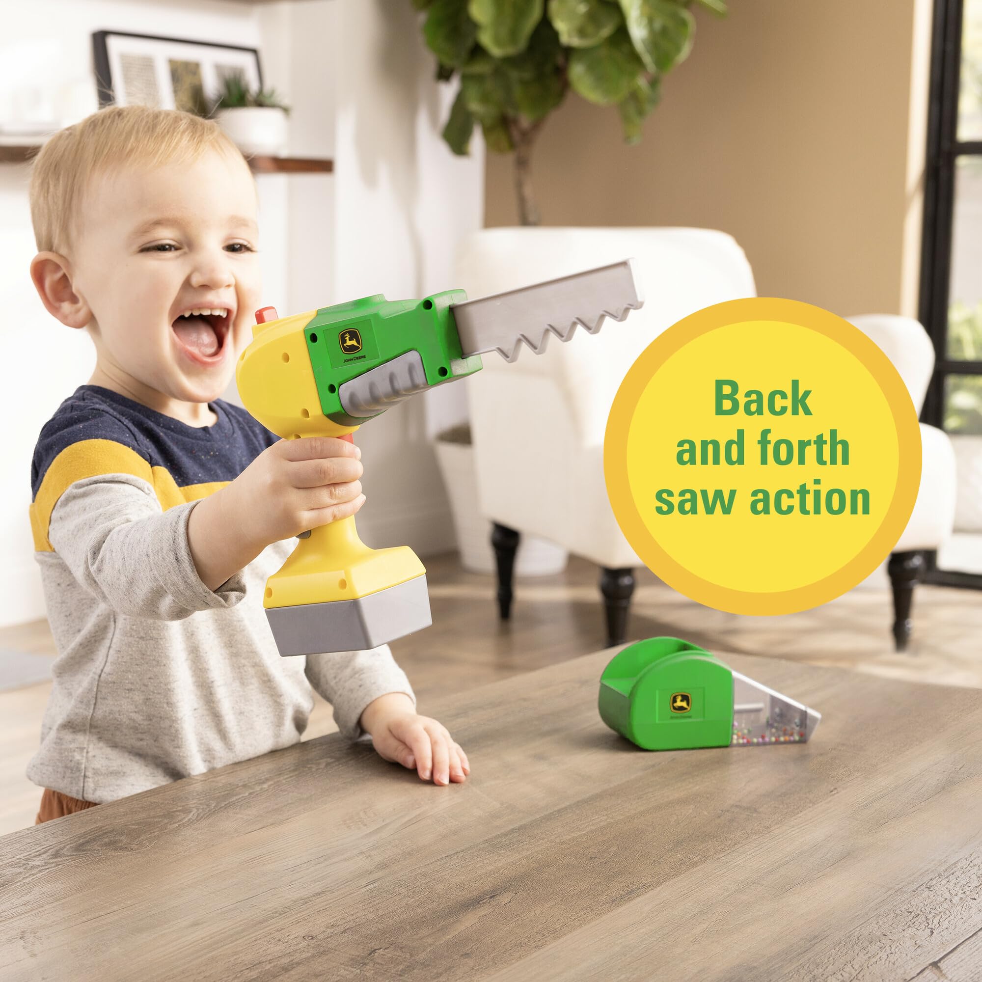 John Deere Kids Power Tools - 2-in-1 Power Tool Toy with Toy Saw and Toy Vacuum - Kids Tool Set with Unique Motion - John Deere Toys - Ages 3 Years and Up