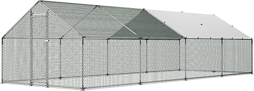 Vista 110 de VEVOR Gallinero de metal, 6.56 x 6.56 x 6.56 pies con tapa, gallinero de techo con cerradura de seguridad, corrales de aves de corral para patio