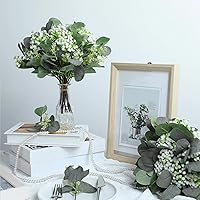 Vista 6 de Hotop 100 piezas de hojas de eucalipto mixtas a granel, vegetación artificial de dólar plateado para ramos, ramas de plantas sintéticas para bodas