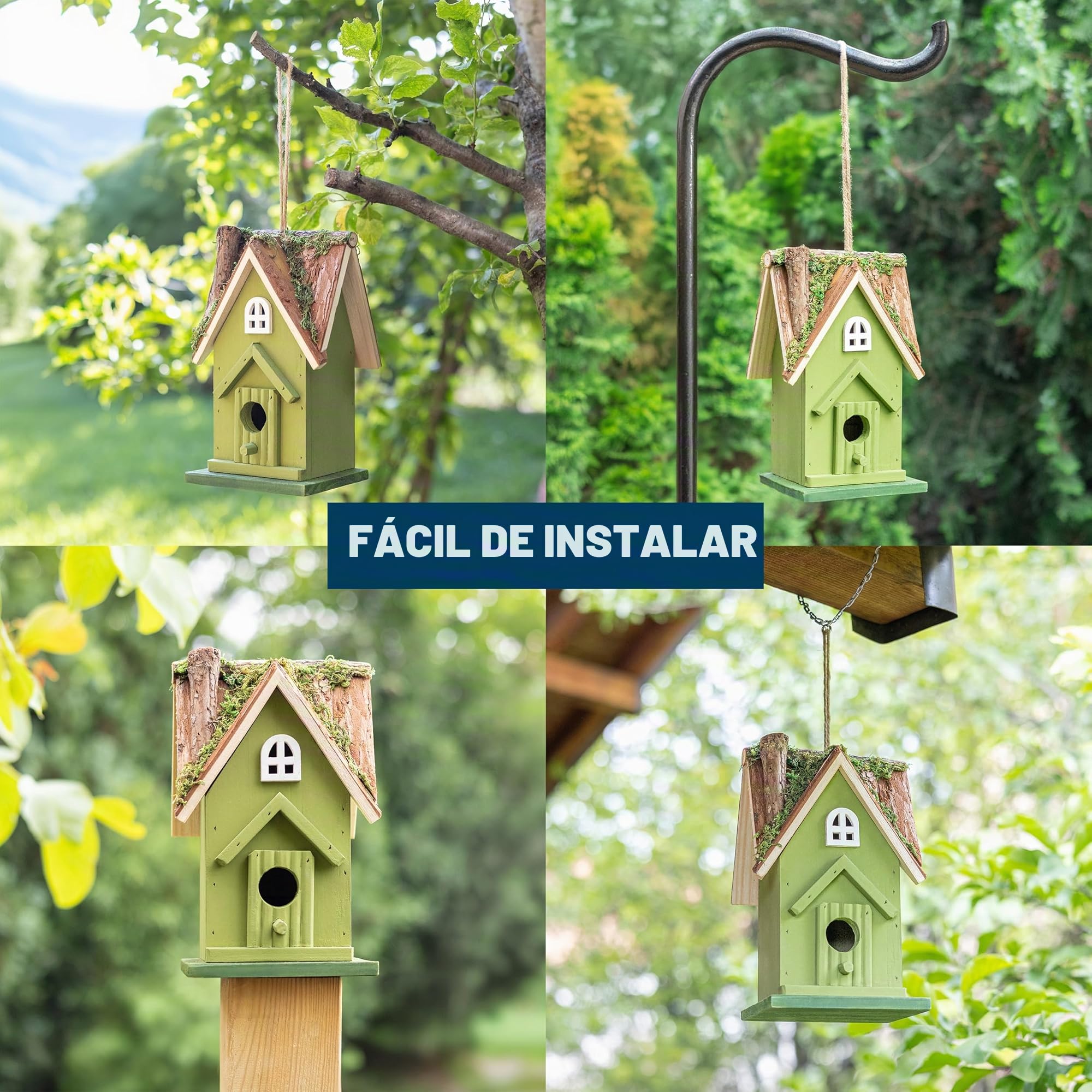 MP Casa de Pájaros para Exterior, Pintada a Mano | Con Puerta para Fácil Limpieza, Ideal para Carboneros y Chochines