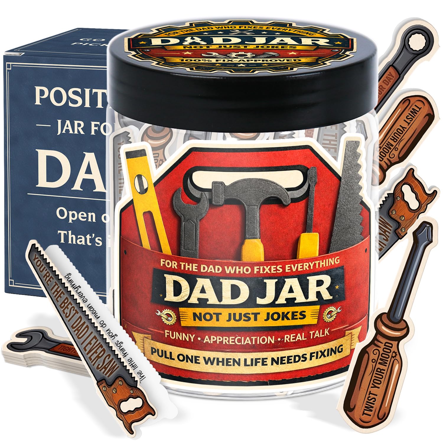 60 Dad Jokes Cards Jar, Funny Birthday Gift for Dads from Daughter, Son, Wife - Stocking Stuffers, Christmas White Elephant Gifts for Adults, Men Granpa Gift, Funny Gag Gifts for Men