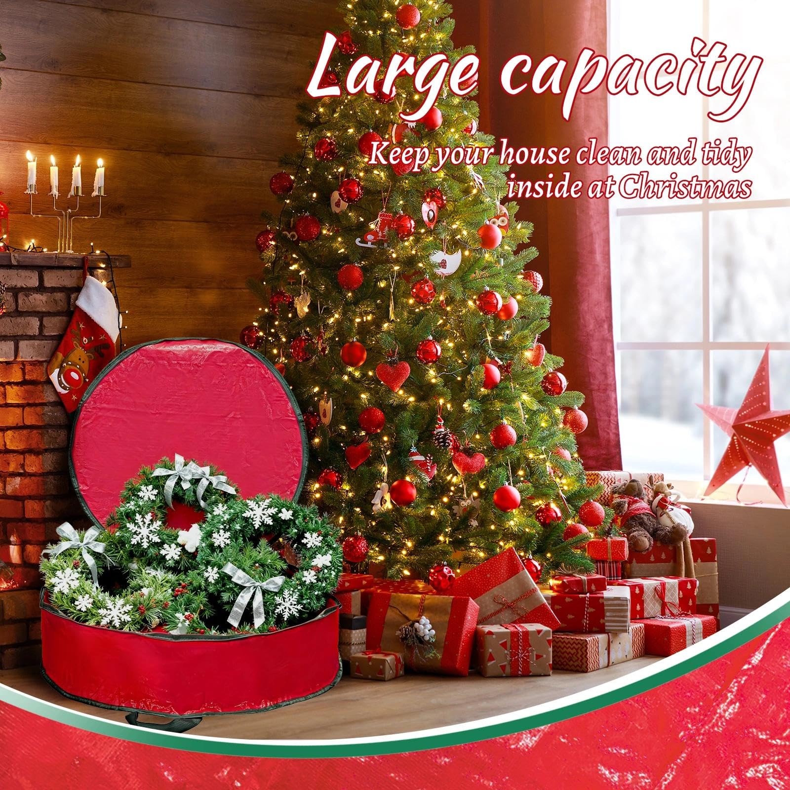 Torba na wieniec bożonarodzeniowy, torba do przechowywania girland, świąteczne wieńce na wieniec adwentowy, ozdoby świąteczne (czerwone cale-76 cm)