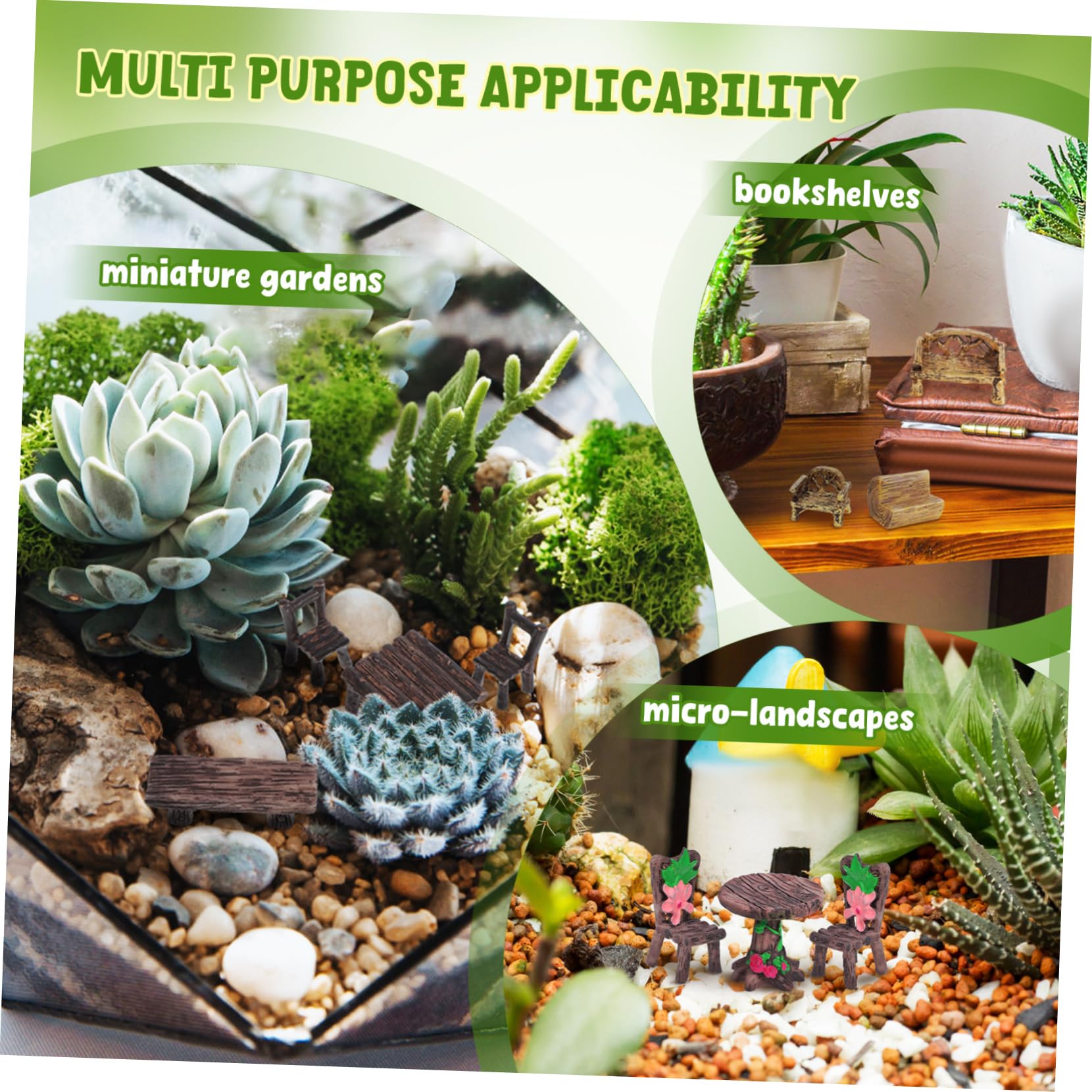 FUTUREORYY 10pcs Miniature Garden Furniture Miniature Table and Chairs Set Tiny Resin Micro Landscape Accessories Rustic Dollhouse Ornament for Mini Fairy Gardens Landscapes - Image 3