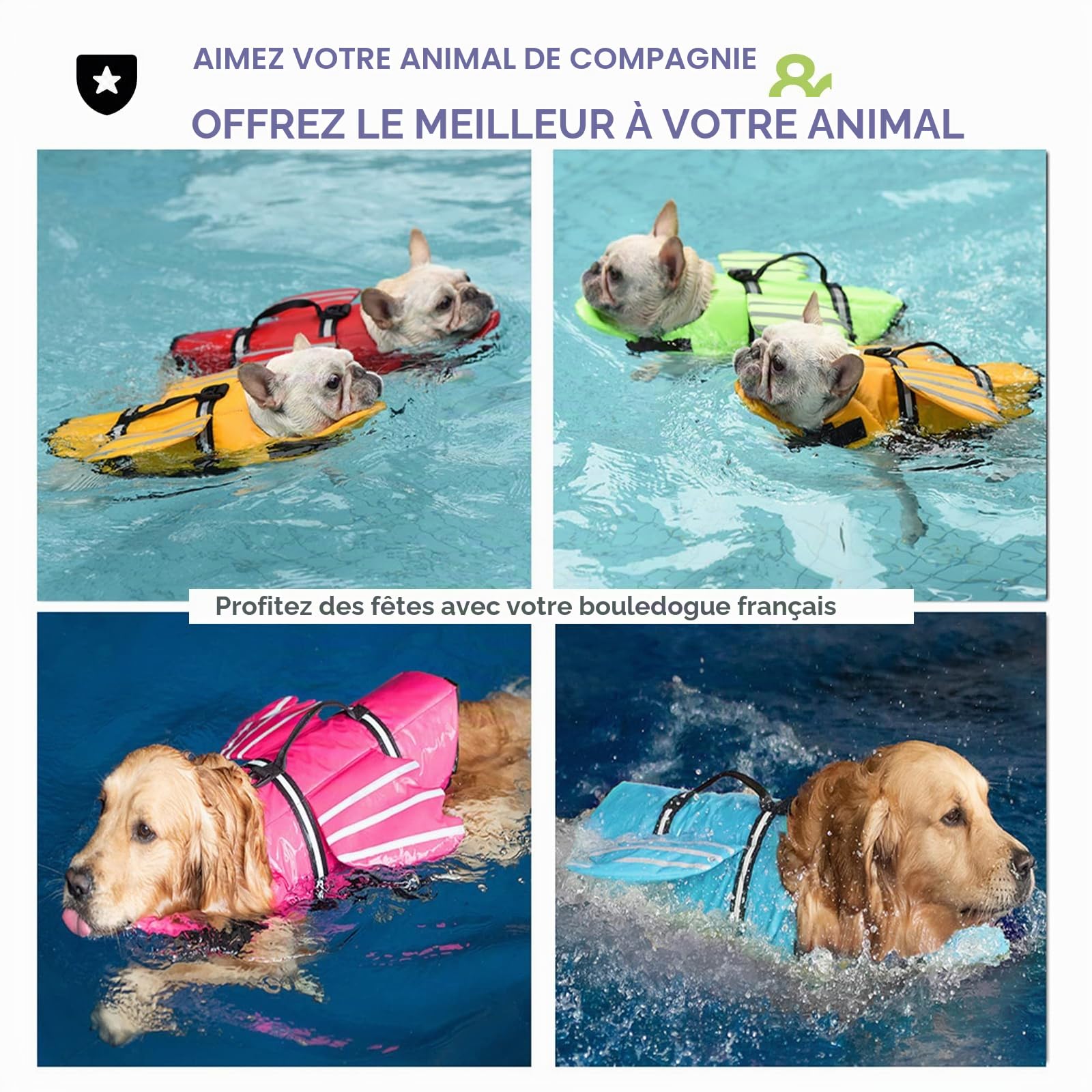 Gilet de Sauvetage pour Chien, Maillot de Bain et Grand Moyenne Petite Chien avec poignée et Réfléchissant, pour Piscine, Plage et Bateau Bleu M