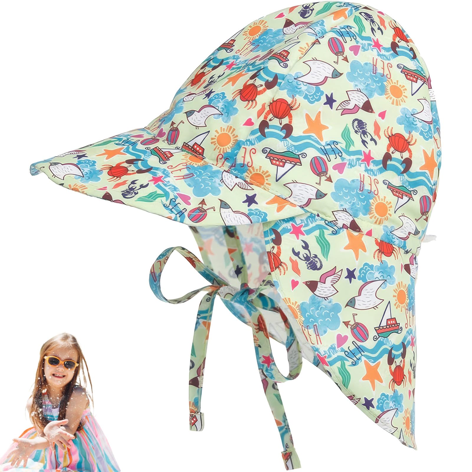 Cappello Da Sole Bambini Con Protezione Nuca - UPF 50+, Regolabile, Per Spiaggia E Esterno - Foto 11