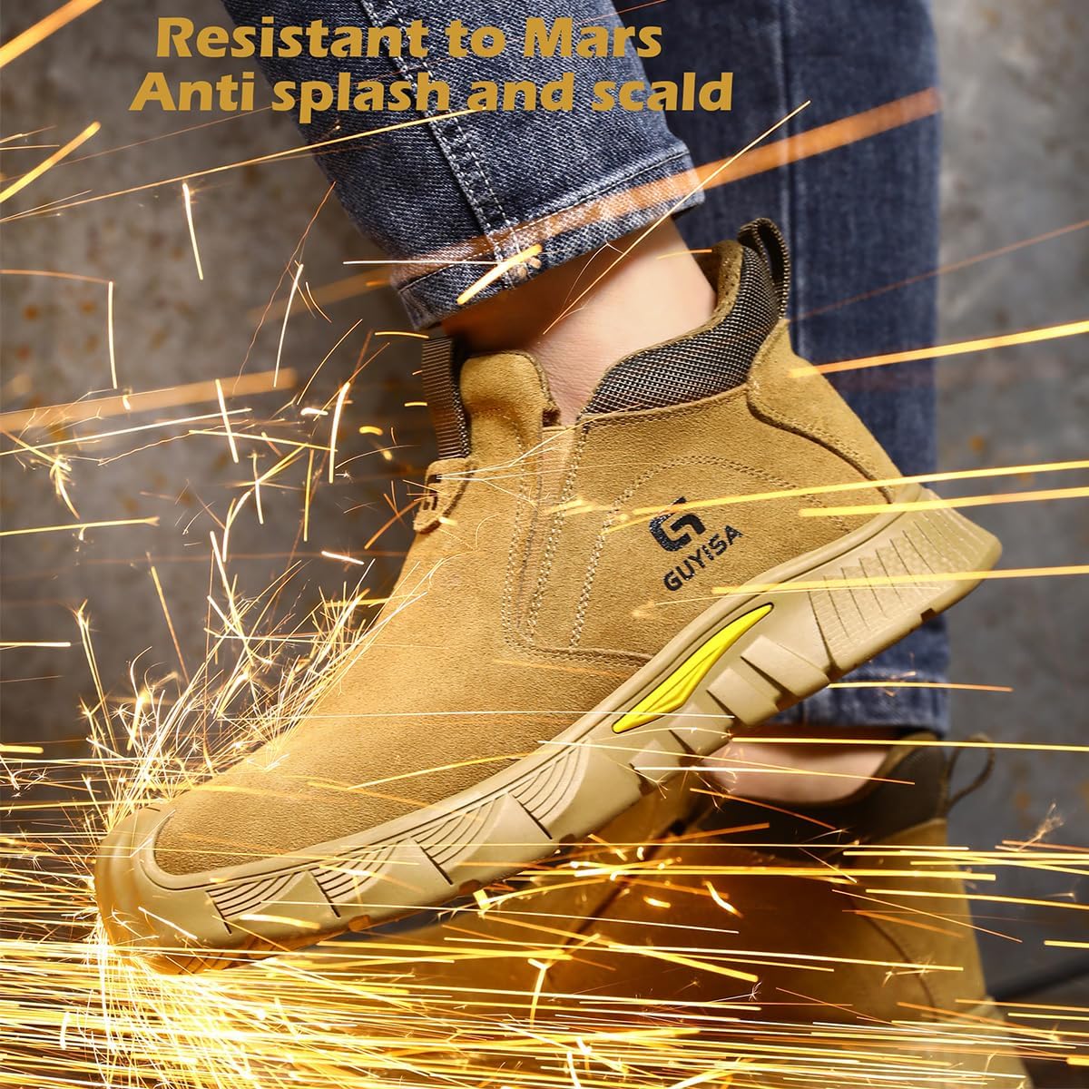 Anti-Slip Steel Toe Work Shoes for Men，Welding Work Shoe，Puncture-Resistant Safety Shoe for Men，Breathable Lightweight Composite Toe Shoes，Building fire Safety Shoes