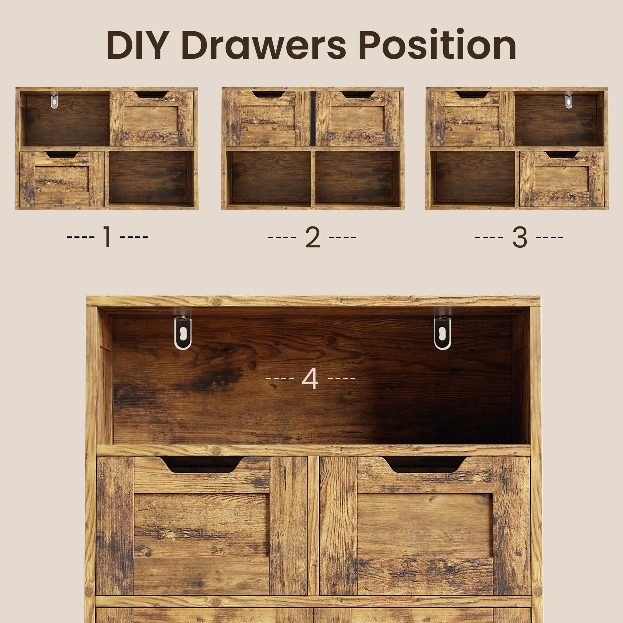 Bealife Armoire Salle de Bain, Armoire de Rangement avec 2 Tiroirs, Étagère Réglable et 2 Portes, Meuble Rangement pour Salon, Chambre, 60x30x108 cm, Rétro
