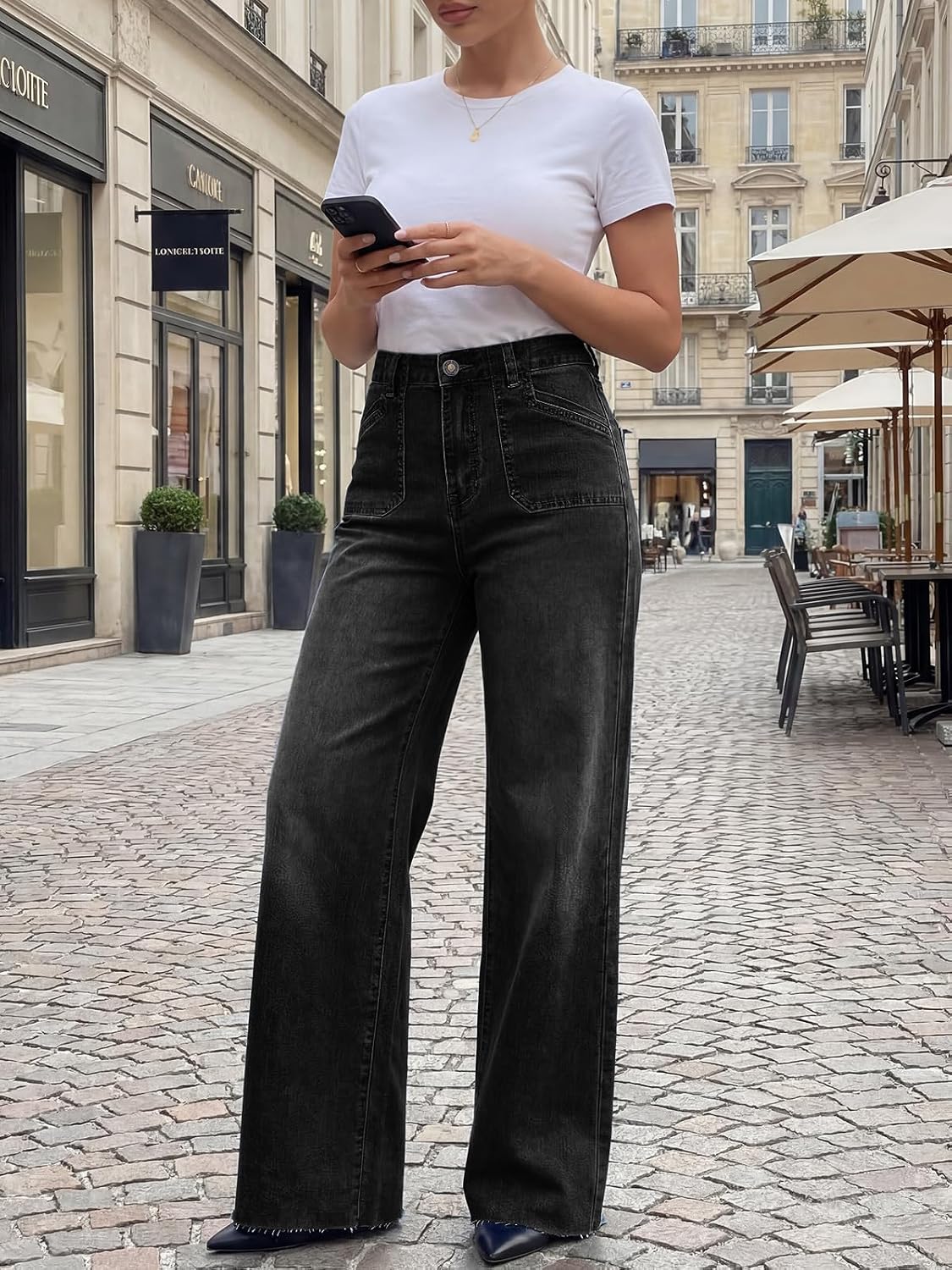 Cicy Bell Womens Wide Leg High Waisted Jeans Stretchy Straight Denim Pants image 5