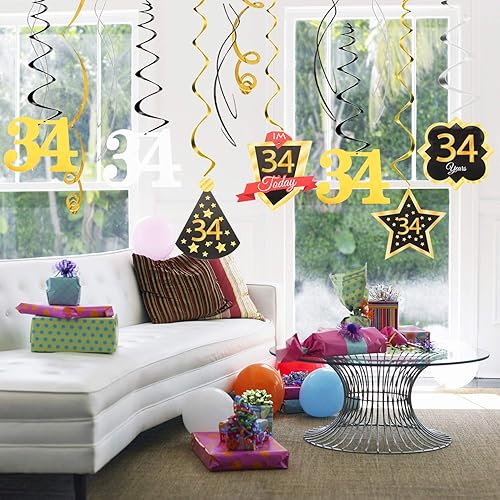 Miniatura 154 de LINGTEER Happy 65th Birthday Decorations Set - 12Pcs Black & Gold Swirls Streamer,Happy Birthday Bunting Banner,Cheers to 65 Years Old Bday Party