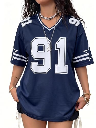 Jersey Shirts for Women Y2k Graphic Tees V Neck Baggy